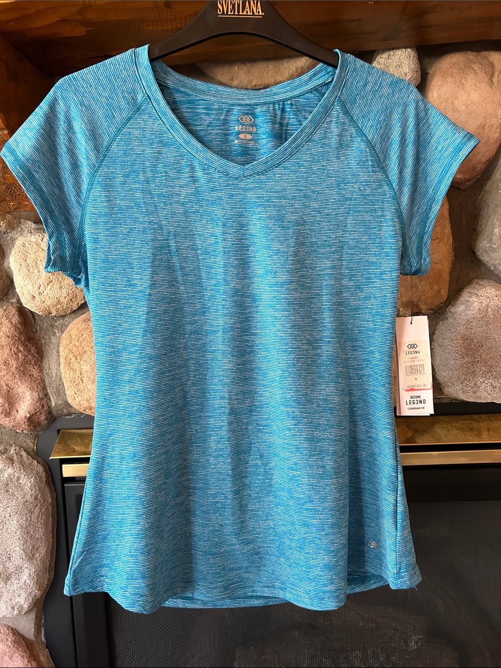 Legend Women's Fitted Blue Striped Cap Sleeve Top, Size S, NWT